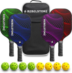 Fiberglass Pickleball Paddles Set of 4 with bag - Pickleball Racket for Adults Comfort Grip, Indoor Outdoor Pickle Ball Kit, Pro Beginner Gear for Training, Pickle Ball Paddle for Women Men
