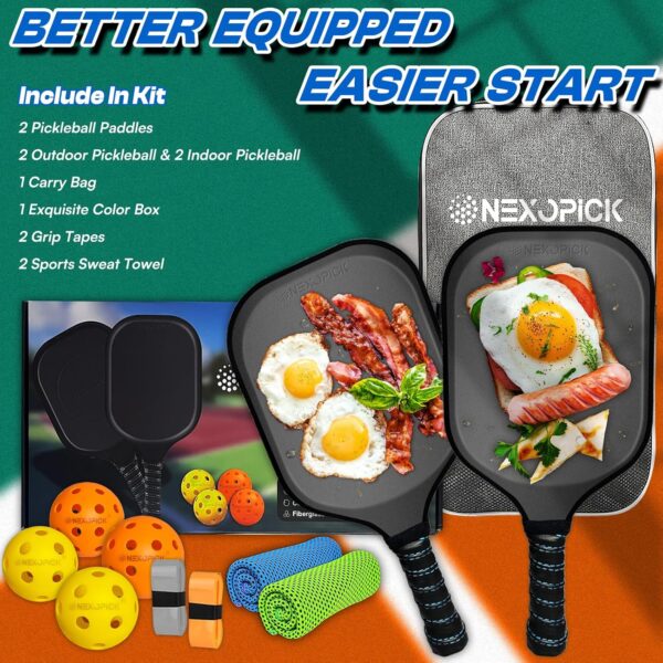 Pickleball Paddles Set of 2, Funny Pickleball Set, Fiberglass Pickleball Paddles, Lightweight Pickle Ball Rackets 2 Pack, 16mm Honeycomb Core, 4 Indoor & Outdoor Pickleballs with Bag