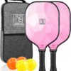 YC DGYCASI Pickleball Paddles Set of 2, 2025 USAPA Approved Fiberglass Pickleball Set, Lightweight Pickle Ball Rackets 2 Pack, 2 Outdoor Pickleball Balls, 2 Indoor Balls, 1 Bag, Pink