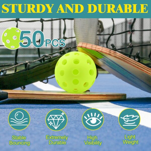 50 Pack Outdoor Pickleball Balls Premium High Elasticity 40-Hole Pickleballs with Mesh Bag for Beginners, Advanced Players, Balanced, High Bounce True Flight, Tournament Play, Family Fun