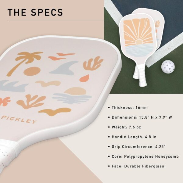 Pickleball Single Paddles - Fiberglass Surface, Honeycomb Core - Cool & Unique Designs - Sweatproof Foam Comfort Grip - Neoprene Cover - Gifts for Pickleball Lovers