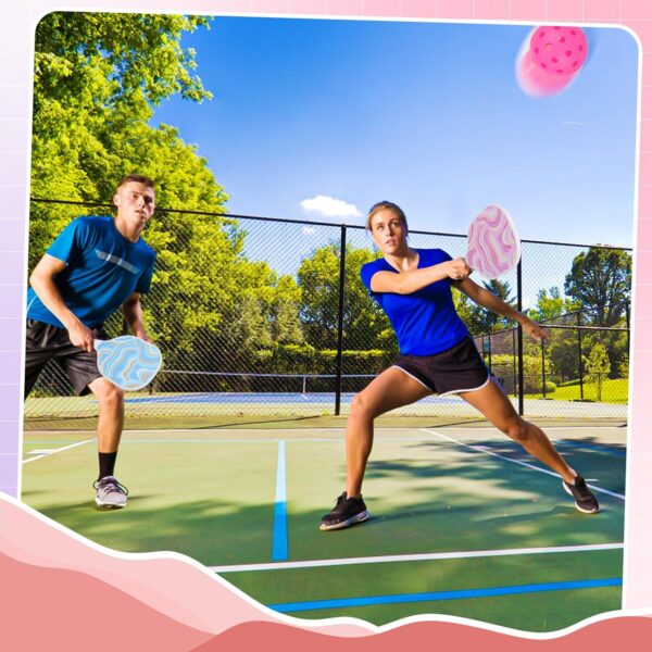 Cute Pickleball Set of 2 Paddles - Pink & Blue Lightweight Pickleball Rackets with 2 Indoor and 2 Outdoor Balls, 1 Portable Bag, for Beginner Youth Women Couple Gift
