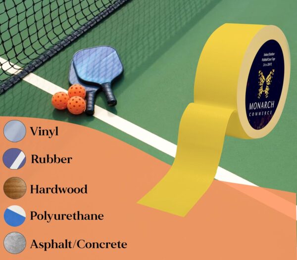 Pickleball Court Tape for Indoor/Outdoor Gaffer Style | All Surfaces | No Glare | 2 Inches Wide x 204 Feet Long (Yellow)