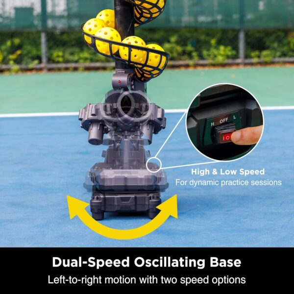 3806PBH Pickleball Machine with Oscillating Base, Adjustable Speed, Auto Swing Launch Port, Battery/AC Powered, Suitable for All Skill Levels