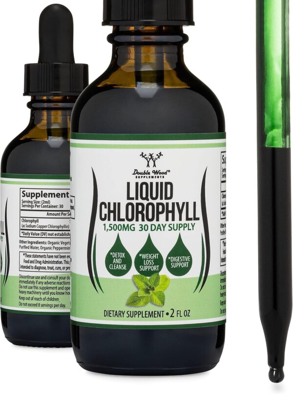 Chlorophyll Liquid Drops - Peppermint Flavored, Vegan Safe (Rich, Full Texture and Taste, Not Watered Down) for Skin Health, and Immune Function (Líquidas de Clorofila) by Double Wood