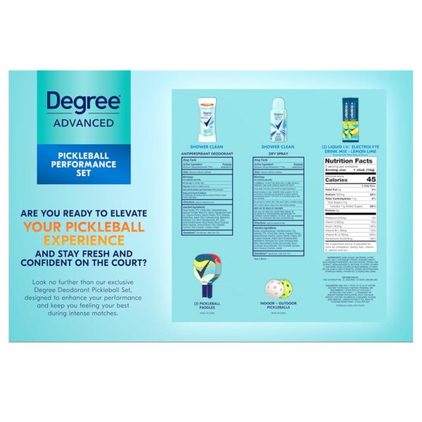 Degree Pickleball Set, Gifts for Women – Women’s Shower Clean Antiperspirant Deodorant & Dry Spray, Liquid IV Hydration 2-Pack + Pickleball Paddles and Balls (6 Piece Set)