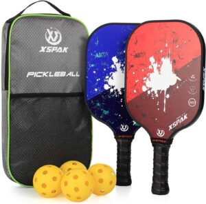 XS XSPAK Pickleball Paddles Sets, USAPA Graphite Face/Carbon Fiber and Polypropylene Honeycomb Core, Anti-Slip Sweat-Absorbing Soft Cushion Grip, Pickleball Set of 2 with 2-4 Balls and 1 Bag/Backpack