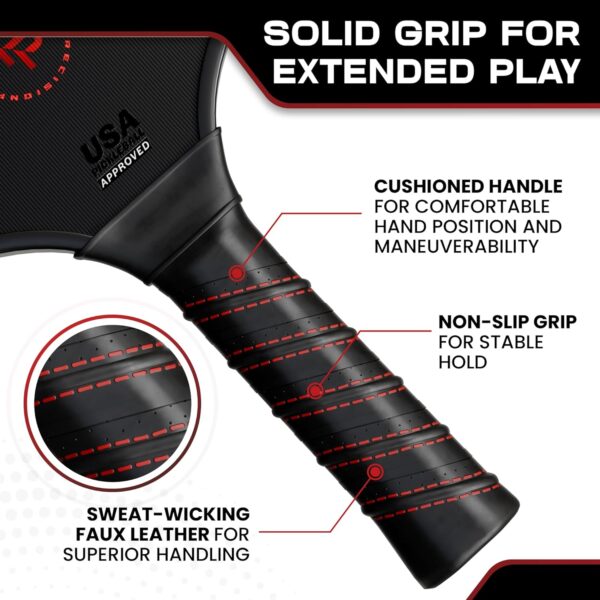 Premium Carbon Fiber Pickleball Paddle- 14mm Pickleball Paddles Set of 2 w/Unique Design Handles & Indoor Outdoor Pickleball Balls - Comfortable Pickleball Paddle Grip, USA Approved