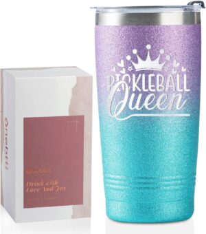 Onebttl Pickleball Gifts for Women, Gifts for Pickleball Lovers, Pickleball Accessories, Insulated 20oz Stainless Steel Travel Tumbler with Straw and Lid, PICKLEBALL QUEEN, Violet-Blue