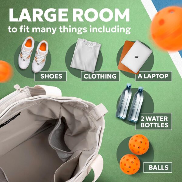 Pickleball Bag - Large Gray Canvas Tote Bag for Women and Men, Fits 2 Pickle Ball Paddles & Shoe Storage, Adjustable Strap, Fence Hook, Pickleball Gifts & Accessories