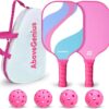 819afv87fWL._AC_SL1500_.jpg Pink Pickleball Paddles Set of 2, Cute Lightweight Fiberglass Surface Rackets, 2 Indoor and Outdoor Balls, 1 Carrying Bag, Pickleball Gifts for Women, Beginners