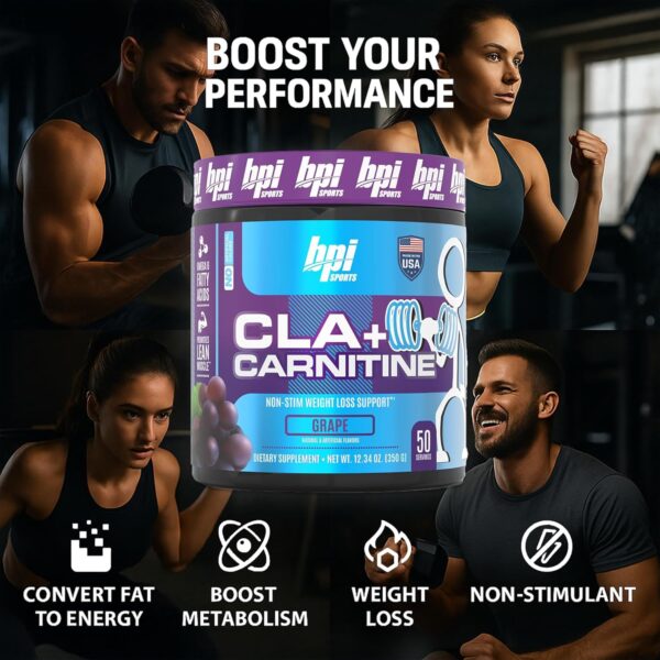 BPI Sports CLA + Carnitine – Conjugated Linoleic Acid – Performance, Lean Muscle – Caffeine Free – for Men & Women – Grape – 50 Servings – 12.34 Oz. (Packaging May Vary)