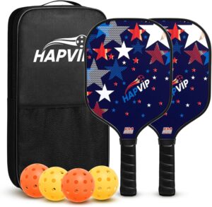 Pickleball Paddles Set of 2，Fiberglass Surface Pickleball Racket with Honeycomb Core, Set Includes 2 Pickleball Rackets，4 Balls ，1 Bag, for Men Women Beginners