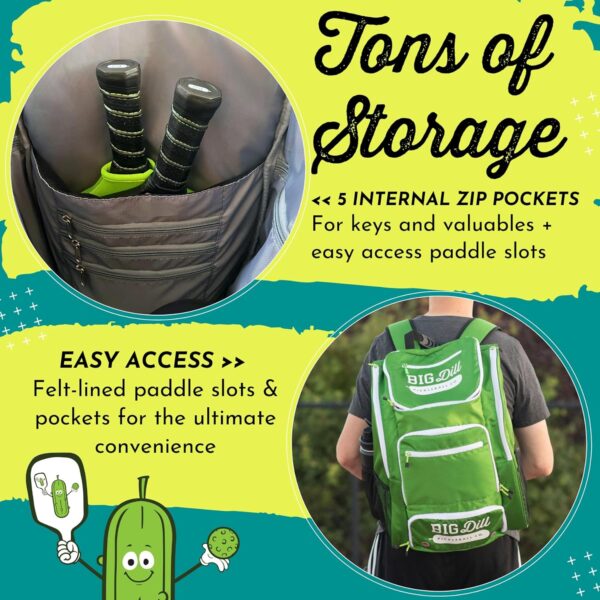 Big Dill Pickleball Backpack | Large Pickleball Bag with Shoe Compartment for 8+ Paddles & Accessories, Insulated Pocket