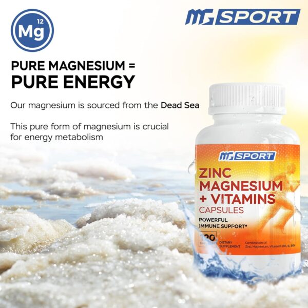 Magnesium Zinc Supplement with Vitamins B6, B9, High Absorption Zinc Magnesium Combination for Immune Support, Muscle Recovery, EZ-MG Easy on Stomach, 120 Capsules