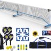 Portable Pickleball Net System with Lockable Wheels, Metal Frame Pickleball Court with LED Light, Regulation Size Net with Durable Carrying Bag, and 4 Pickleball Rackets.