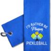 ERHACHAIJIA I'd Rather Be Playing Pickleball Embroidered Pickleball Sports Towel with Clip. Funny Pickleball Gifts for Men Women Pickleball Lover, Birthday Mother's Day Retirement Gifts