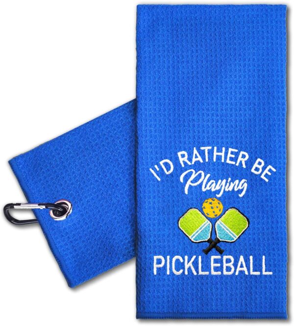 ERHACHAIJIA I'd Rather Be Playing Pickleball Embroidered Pickleball Sports Towel with Clip. Funny Pickleball Gifts for Men Women Pickleball Lover, Birthday Mother's Day Retirement Gifts