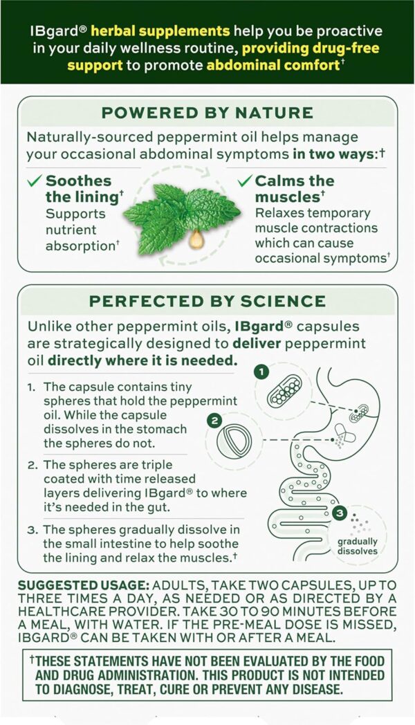 IBgard Gut Health Supplement, Peppermint Oil Capsules for Abdominal Comfort, 48 Capsules