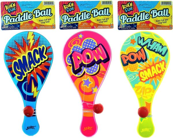 JA-RU Paddle Ball with String (Pack of 3) | Vintage Retro Toys Paddle Ball Set | Party Favor Prizes Toys | Indoor and Outdoor Toy, for Girls and Boys | Item #1994-3s