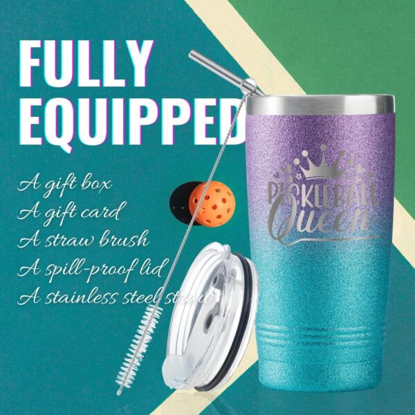 Onebttl Pickleball Gifts for Women, Gifts for Pickleball Lovers, Pickleball Accessories, Insulated 20oz Stainless Steel Travel Tumbler with Straw and Lid, PICKLEBALL QUEEN, Violet-Blue
