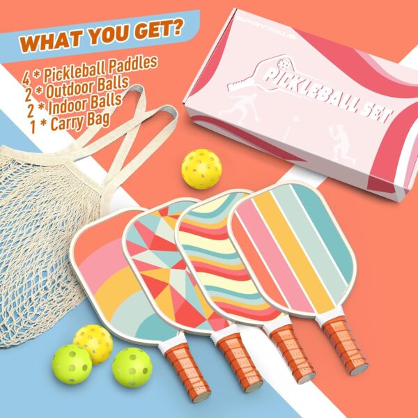 Pickleball Paddles Set of 4, USAPA Approved Premium Wood Pickleball Set with 4 Pickleball Balls and 1 Carry Bag Pickleball Rackets with Ergonomic Cushion Grip for Women Youth