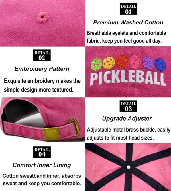 Pickleball Hat for Women Men, Gifts for Pickleball Lovers, Adjustable Embroidered Washed Baseball Cap