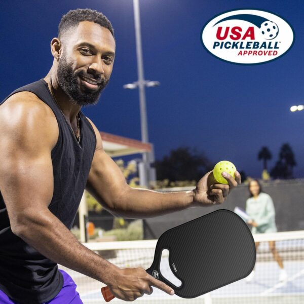 Carbon Fiber Pickleball Paddle with Aero Throat, USAPA Approved Pickleball Racket for Power & Control, Polymer Honeycomb Core, Textured Carbon Grit Surface, Pickle Ball Paddles