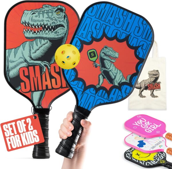 81BvEZv7zpL._AC_SL1500_.jpg Sportbit Kids Pickleball Paddles Set of 1 or 2 - Child Size Pickleball Paddle for Kids Small and Lightweight - Carbon Fiber Youth Pickleball Paddle Set with Bag for Children Under 12.
