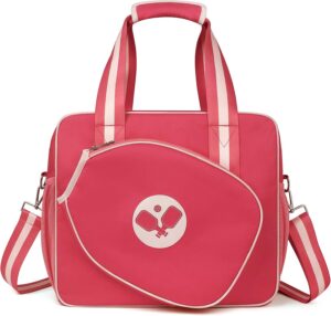 Newluck Pickleball accessories Tote Bag for Women Men with Paddle Cover Pocket External Ball Bag and Adjustable Shoulder Strap Fence Hook