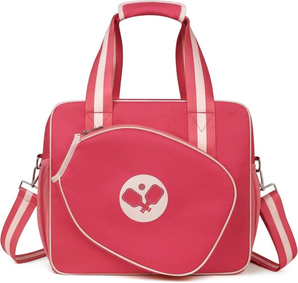 Newluck Pickleball accessories Tote Bag for Women Men with Paddle Cover Pocket External Ball Bag and Adjustable Shoulder Strap Fence Hook