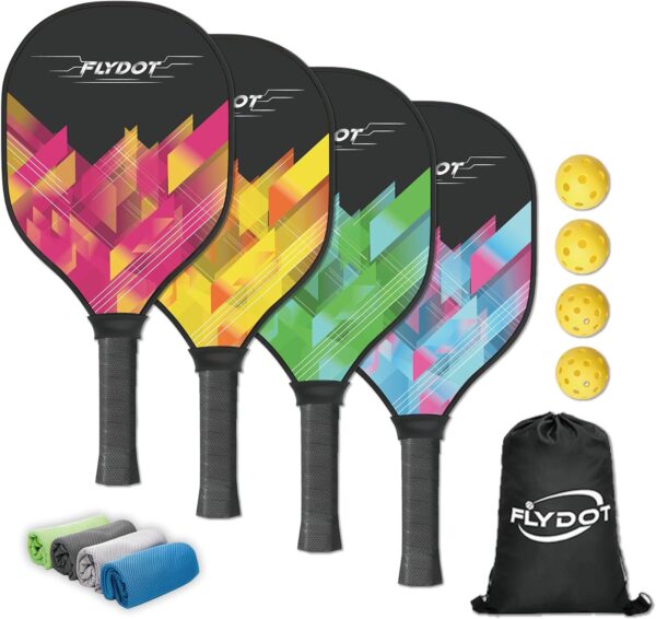 Pickleball Paddles Set of 4,USAPA Approved,4 Indoor&Outdoor Pickleball Balls, Carrying Bag, 4 Cooling Towels,4 Pack Paddles,Pickleball Paddles Pack Gifts for Beginner&Pro
