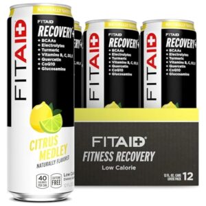 FITAID Recovery Blend, BCAAs, Vitamin B6, B12, Glucosamine, Electrolytes, 100% Clean, Paleo, B-Complex, Citrus Medley, No Sucralose, 12-oz. cans (Pack of 12)