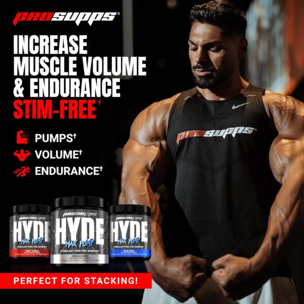 PROSUPPS Mr. Hyde Max Pump Pre Workout Powder - Stim-Free Preworkout Supports Blood Flow, Muscle Volume & Endurance - Caffeine-Free Nitric Oxide Gym & Fitness Supplements (Blue Razz, 20 Servings)