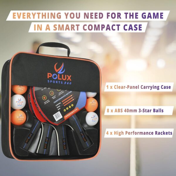 Ping Pong Paddles Set of 4 Rackets, 8 Balls & 1 Carrying Case. This Remarkable Table Tennis Set is The Perfect Solution for 4-Player and 2-Player Indoor and Outdoor Tournaments and Recreational Games