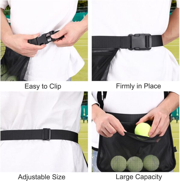 TOBWOLF Adjustable Tennis Ball Band Holder, Pickleball Waist Pouch, Mesh Hip Ball Bag Carrier, Fanny Pack Holding 8-10 Tennis or Pickleball for Cycling, Golf