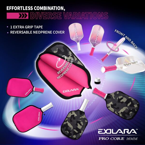 Stylish Pickleball Paddle with Cover Case, Graphite Carbon Fiber Surface, Honeycomb Core, Non-Slip Grip Tape Paddle Cover Set Protective Edge for Beginners & Intermediate Players