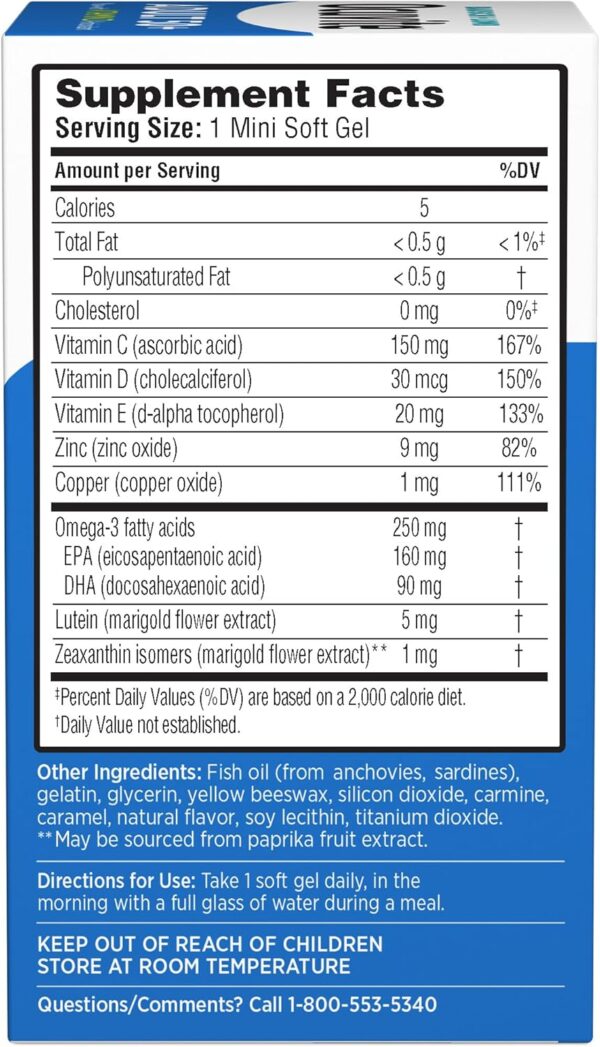 Ocuvite Adult 50+ Eye Vitamins and Mineral Supplements with Lutein, Zeaxanthin and Omega-3 from Bausch + Lomb 90 Soft Gels