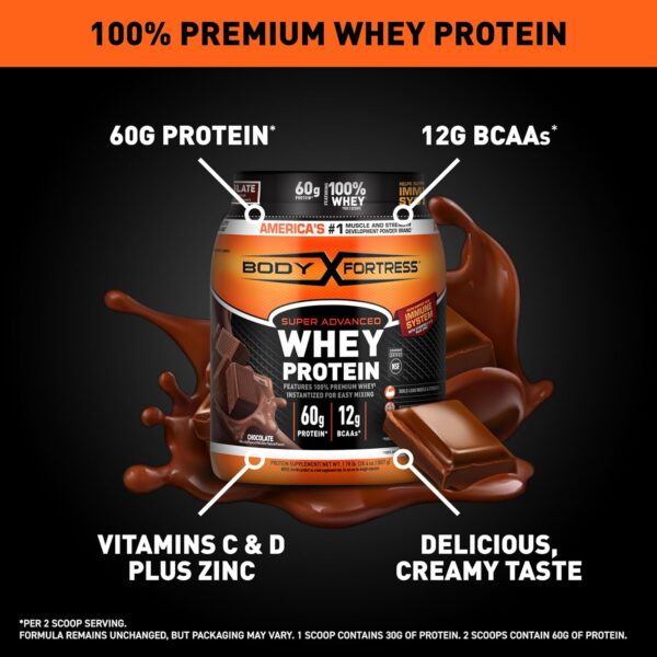 Body Fortress 100% Whey, Premium Protein Powder, Chocolate, 1.78lbs