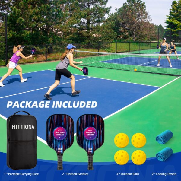Pickleball Paddles - Fiberglass Pickleball Paddles Set of 2, USAPA Approved Pickle Ball Rackets 2 Pack with 4 Pickleball Balls, 1 Pickleball Net Bag, Paddles Ball Set for Beginners