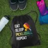 Eat Sleep Pickleball Repeat Drawstring Backpack For Men Women, Waterproof Sport Sackpack For Pickleball Lover Pickleball Fan, Funny Birthday Christmas String Gym Bag Gifts For Dad Mom