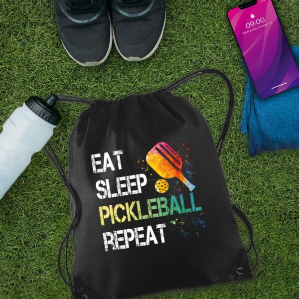 Eat Sleep Pickleball Repeat Drawstring Backpack For Men Women, Waterproof Sport Sackpack For Pickleball Lover Pickleball Fan, Funny Birthday Christmas String Gym Bag Gifts For Dad Mom