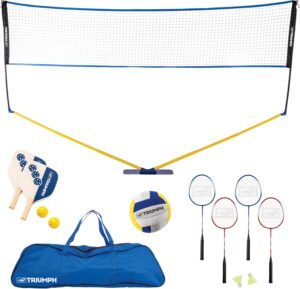 Triumph Sports Multi-Sport Versatile Combo Outdoor Game Net Set Includes Volleyball, Badminton, and Pickleball, Blue (35-7510-2)