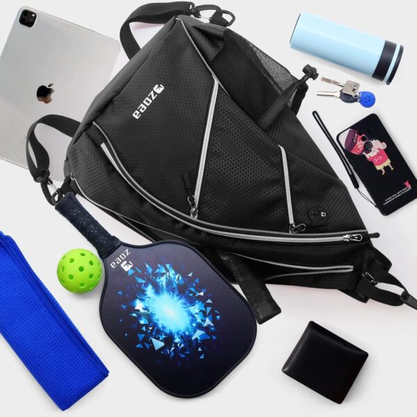 ZOEA Pickleball Bag, Sport Pickleball Sling Bag for Women Man, Adjustable Pickleball Backpack with Fence Hook Water Bottle Holder, Fits 4 Paddles and All Your Other Gear