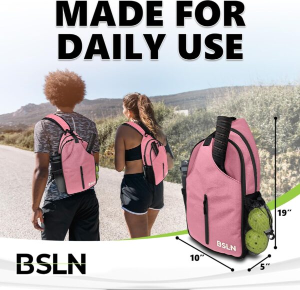 Pickleball Bag - Pickleball Bags for Women Men, Crossbody Sports Backpack – Adjustable Sling Bag with Hanging Fence Hook