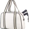 PU Leather Women Sports Shoulder Gym Bag Pickleball Duffle Bag Pickleball Tote Bag with Front Pocket for 2 Paddles, Inner Storage Pockets, Mesh Water Bottle Holder and Adjustable Shoulder Strap