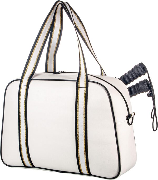 PU Leather Women Sports Shoulder Gym Bag Pickleball Duffle Bag Pickleball Tote Bag with Front Pocket for 2 Paddles, Inner Storage Pockets, Mesh Water Bottle Holder and Adjustable Shoulder Strap