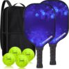 FITPROWIN Pickleball Paddles, Carbon Fiber & Fiberglass Hybrid Face Pickleball Rackets, Lightweight Pickle Ball Paddle with Ribbed Non-Slip Cushion Grip, 4 Balls, Portable Bag