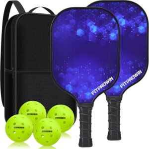 FITPROWIN Pickleball Paddles, Carbon Fiber & Fiberglass Hybrid Face Pickleball Rackets, Lightweight Pickle Ball Paddle with Ribbed Non-Slip Cushion Grip, 4 Balls, Portable Bag