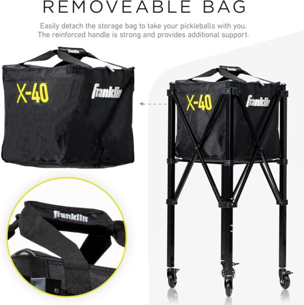 Franklin Sports Portable Pickleball Hopper + Carry Bag - (100) Ball Pickleball Caddy + Travel Basket with Wheels - Easy Storage + Transportation to Court - Easy Assembly + Durable Construction